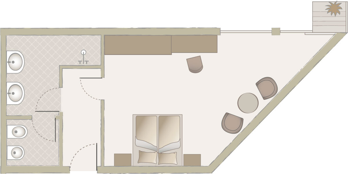 Grundriss eines Doppelzimmers mit Gartenlage