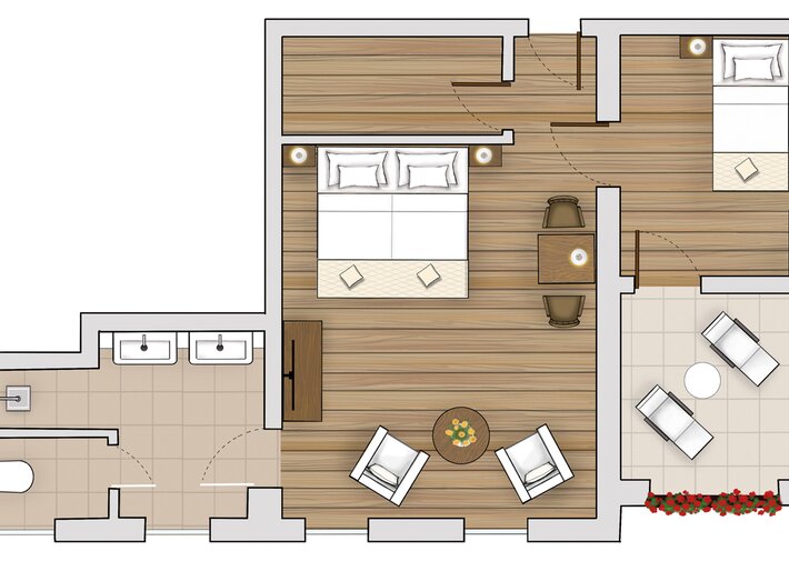 Grundriss Doppelzimmer mit Balkon Holzkontor